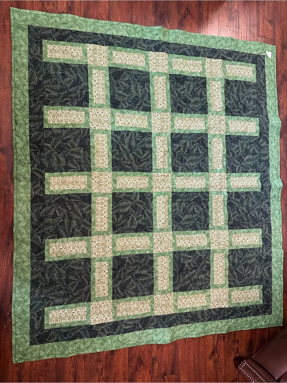 Handmade Green Patchwork Quilted Throw Blanket